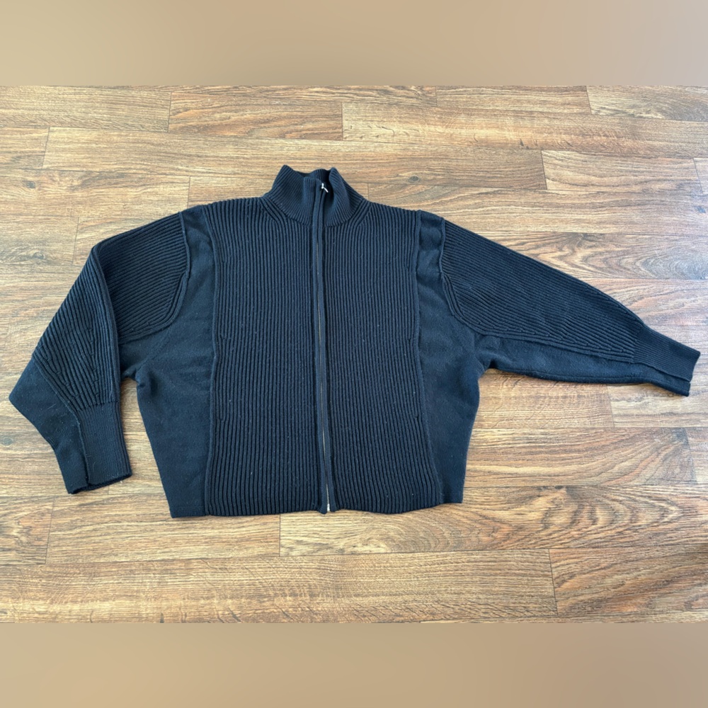 COS Dark Navy Ribbed full Zip Wool Turtleneck Sweater (oversized) - Picture 3 of 13